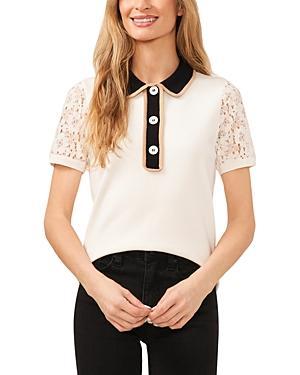 CeCe Polo Collar Lace Sleeve Top Product Image