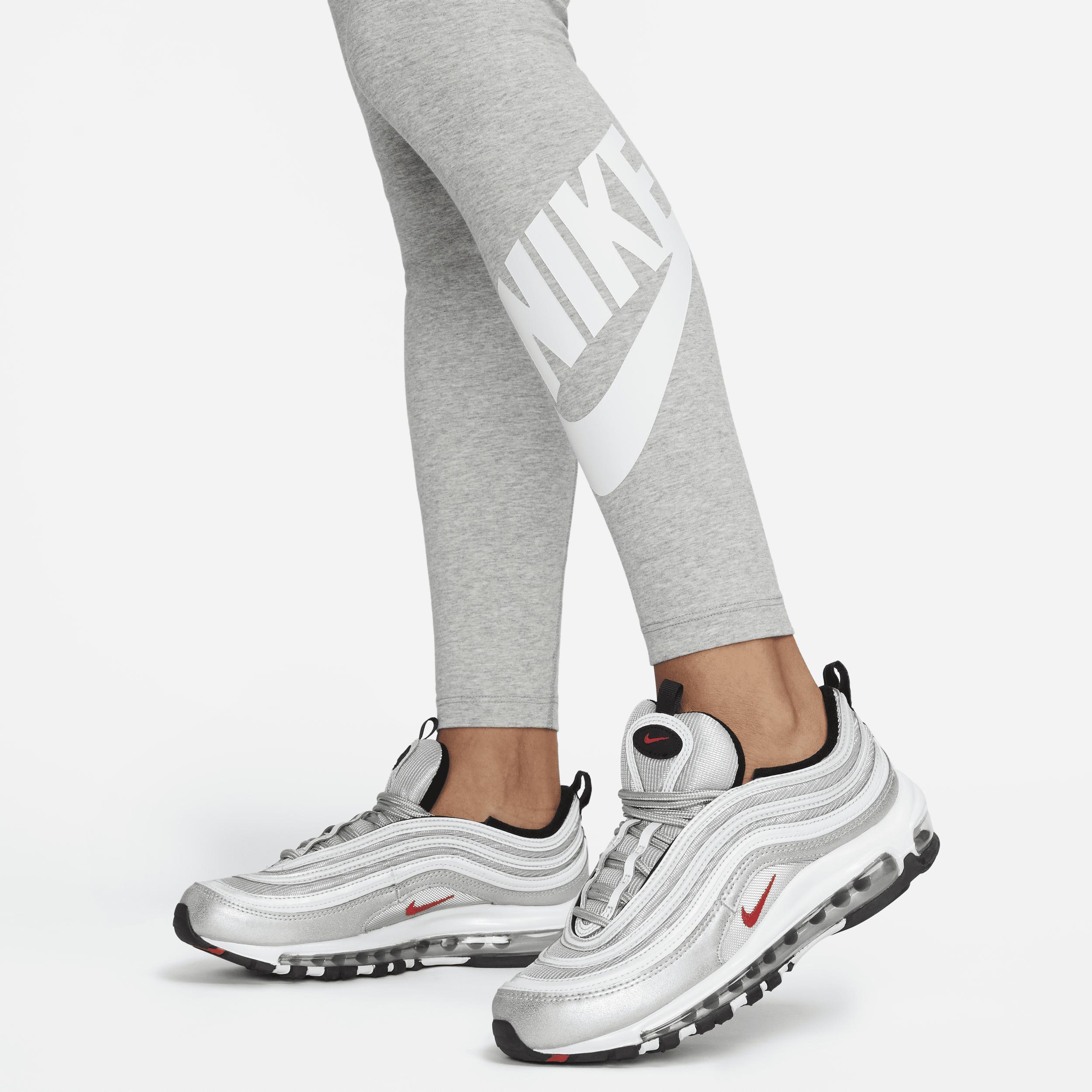 Nike Womens Nike NSW Classic Graphic HR Futura Tights - Womens Dark Grey Heather/White Product Image