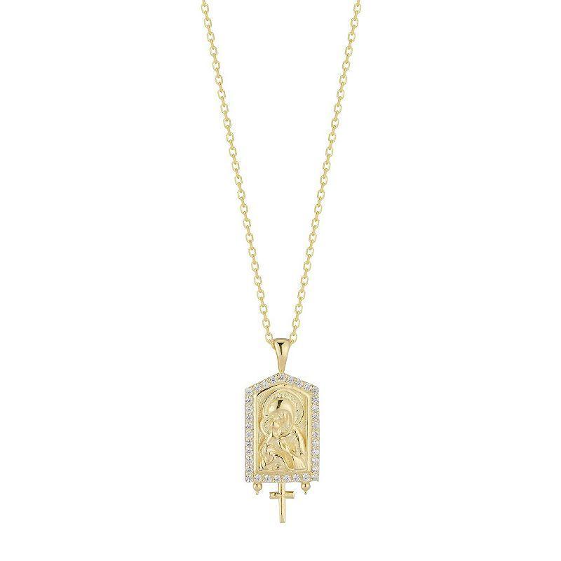 Sunkissed Sterling Cubic Zirconia Virgin Mary Madonna Pendant Necklace, Womens, Gold Tone Product Image