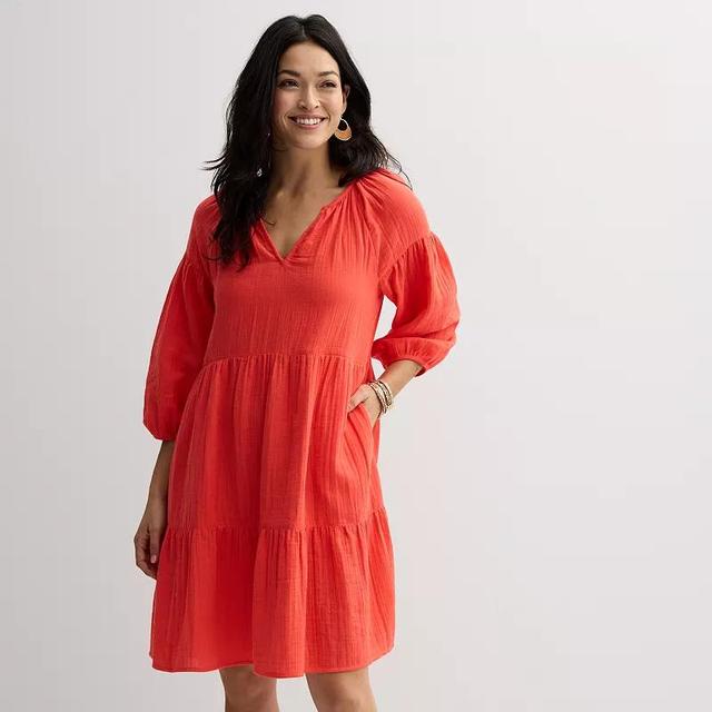 Womens Sonoma Goods For Life Elevated Tiered Babydoll Dress Product Image