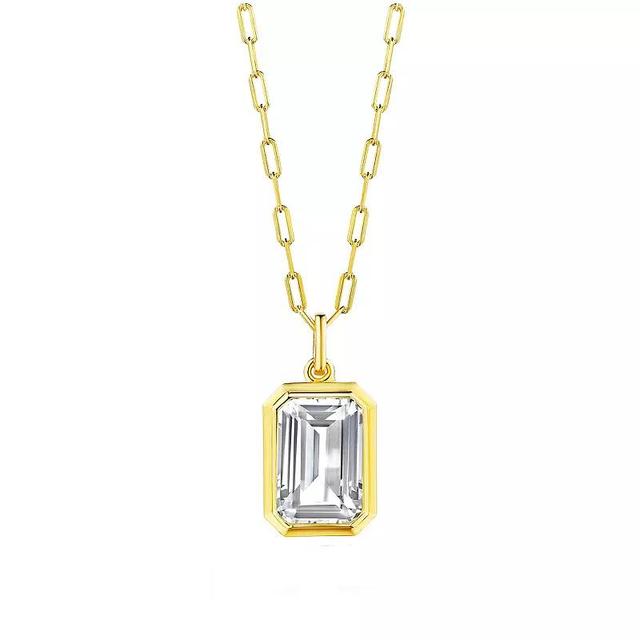 14k Gold Over Silver White Topaz Deco Necklace, Womens, Gold Tone Product Image