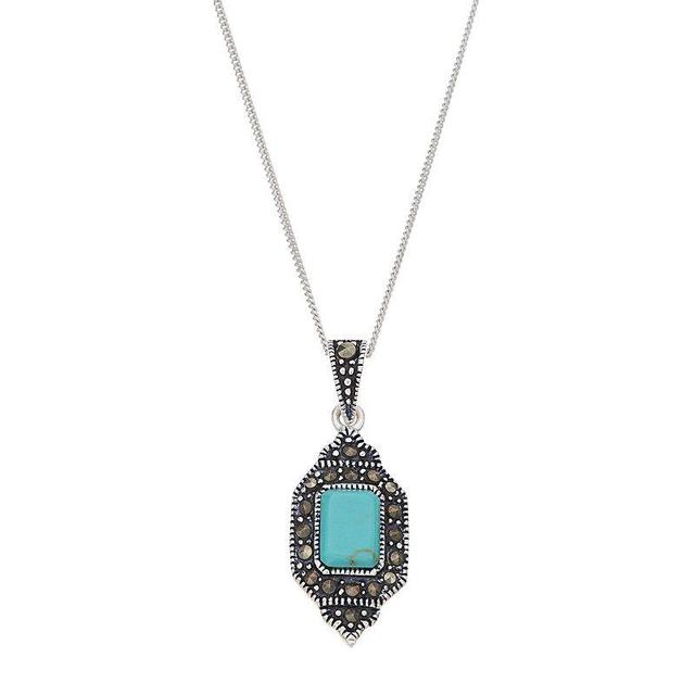 Tori HillSterling Silver Simulated Turquoise & Marcasite Pendant, Womens Multicolor Product Image