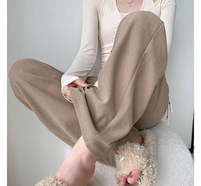 Contrast Drawstring High Rise Plain Wide Leg Sweatpants Product Image