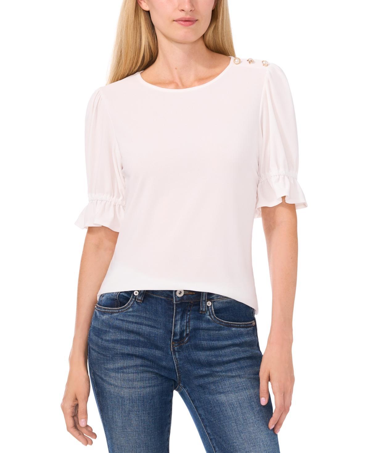 CeCe Womens Puff-Sleeve Button-Shoulder Knit Top Product Image