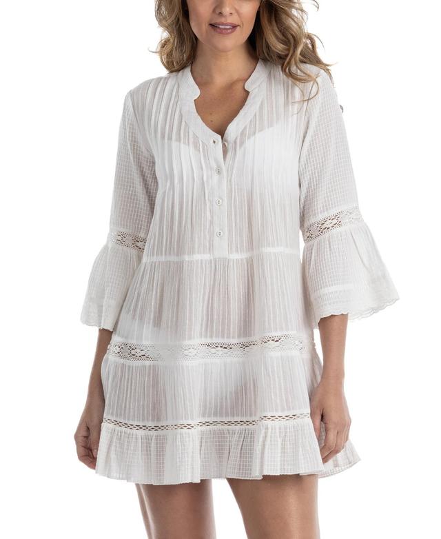 Dotti Womens Crochet-Trim 3/4-Sleeve Cotton Cover-Up Dress Product Image