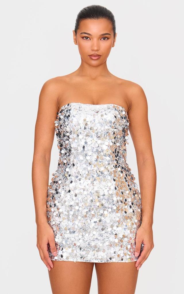 Silver Sequin Bandeau Mini Dress Product Image