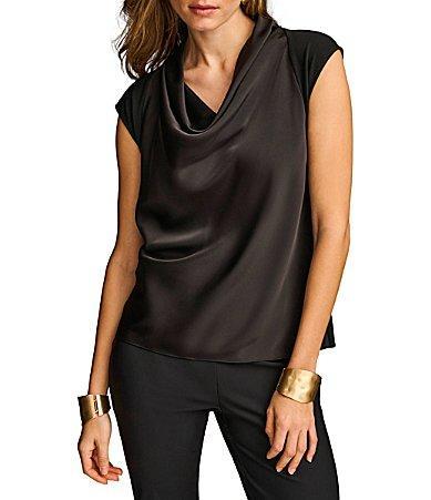 Donna Karan Knit Cowl Neck Short Sleeve Blouse Product Image