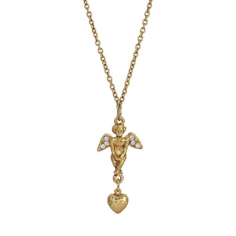 Symbols of Faith 14k Gold-Dipped Crystal Angel Heart Necklace, Womens Product Image