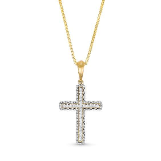 Men's 1/5 CT. T.w. Diamond-Lined Cross Pendant in 10K Gold - 22" Product Image