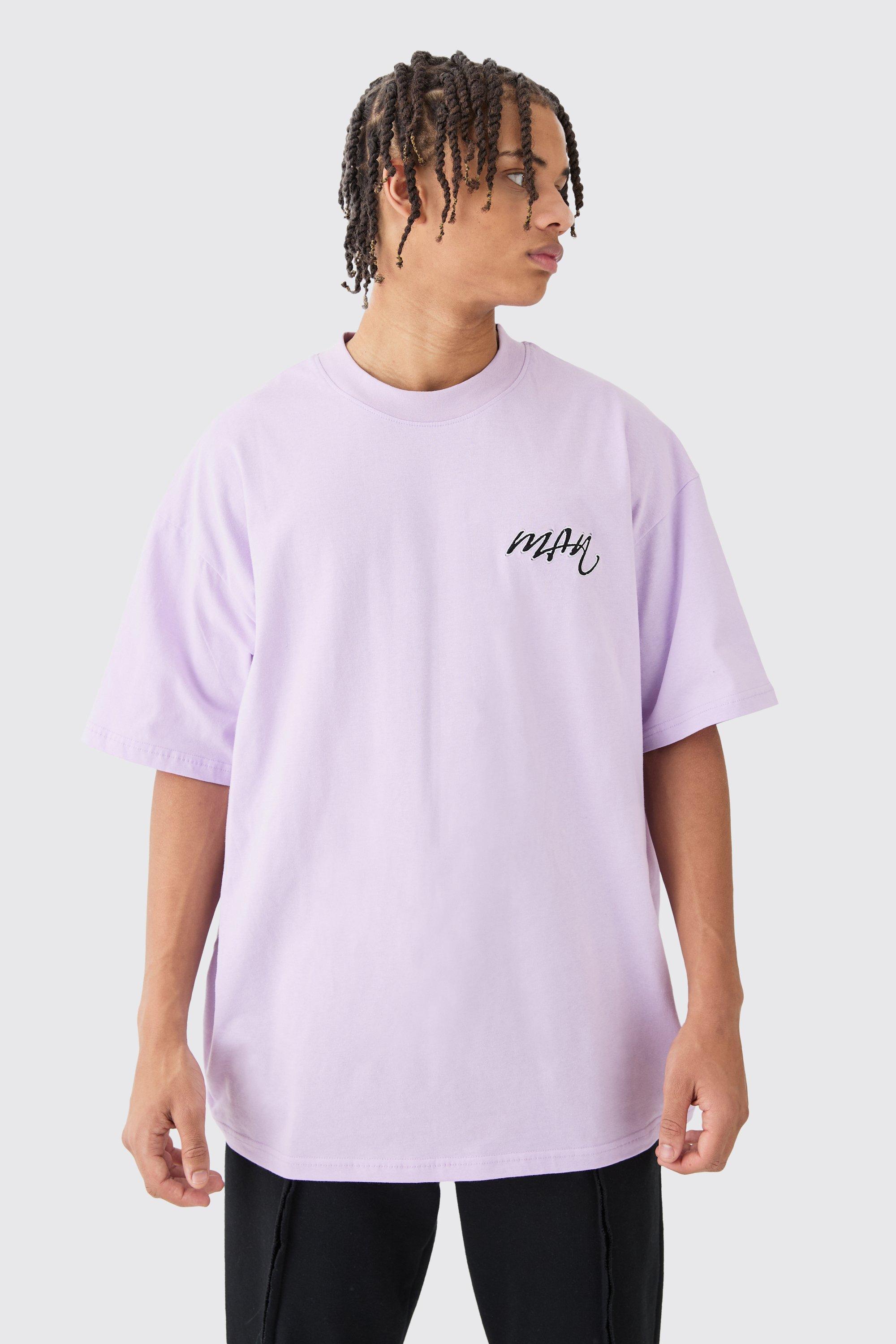 Mens Purple Oversized Extended Neck Man T-shirt, Purple Product Image