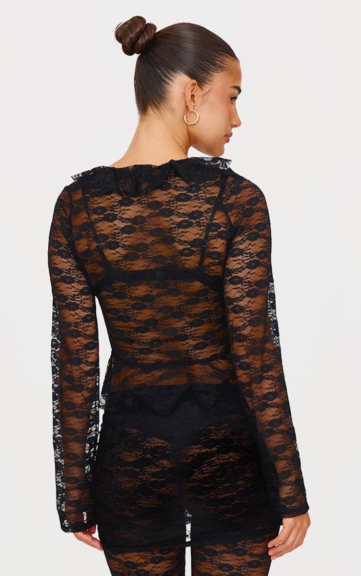 Black Laced Tie Long Sleeve Top  Product Image