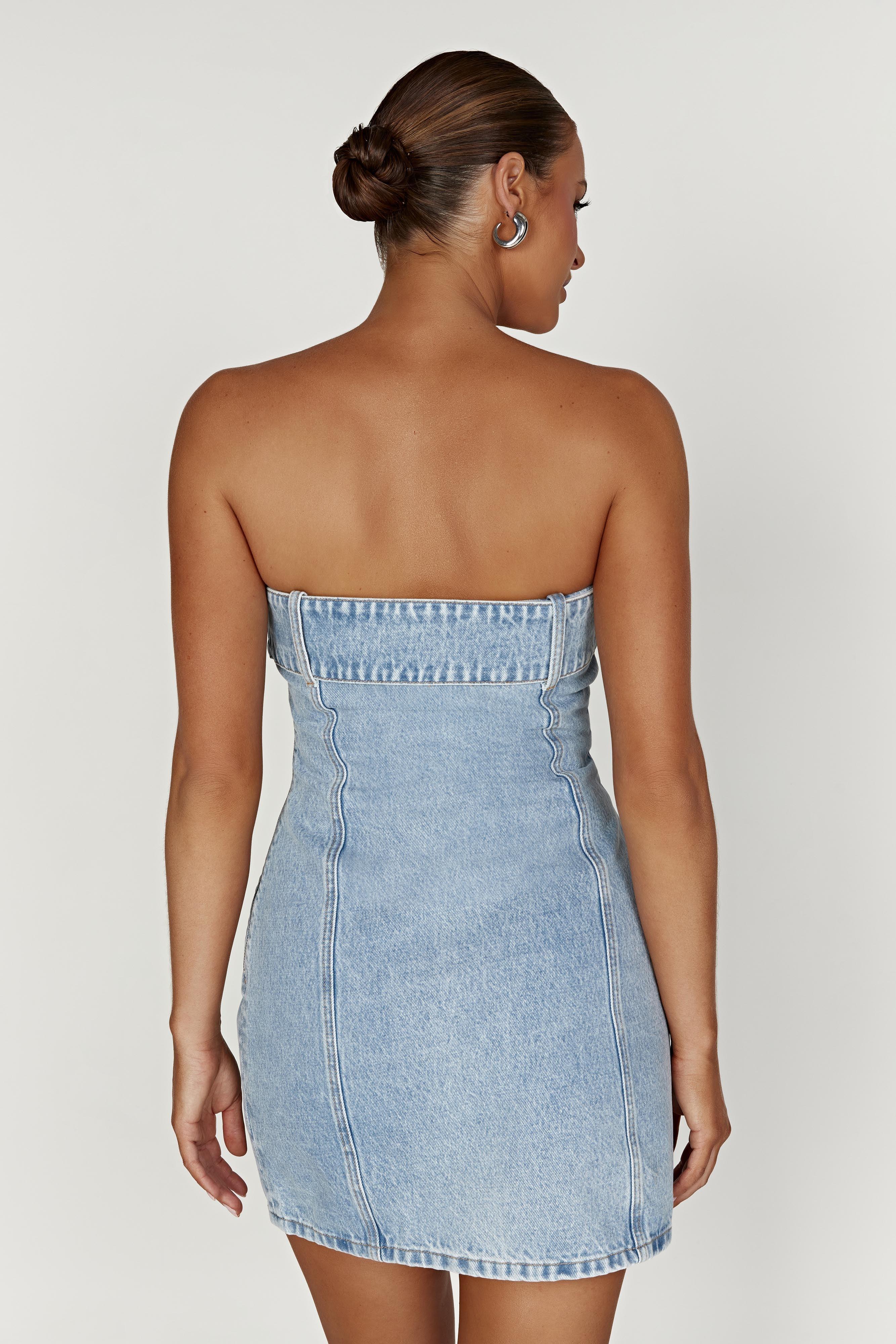 Teddi Denim Mini Dress - Mid Blue Product Image