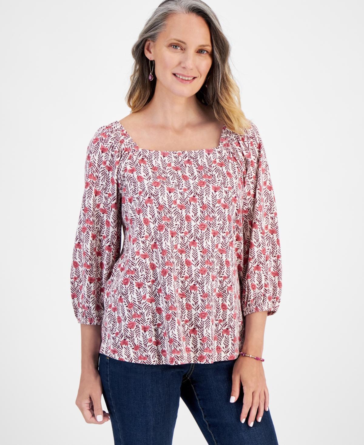 Style & Co Womens Printed Square-Neck On/Off-Shoulder Top, Created for Macys Product Image