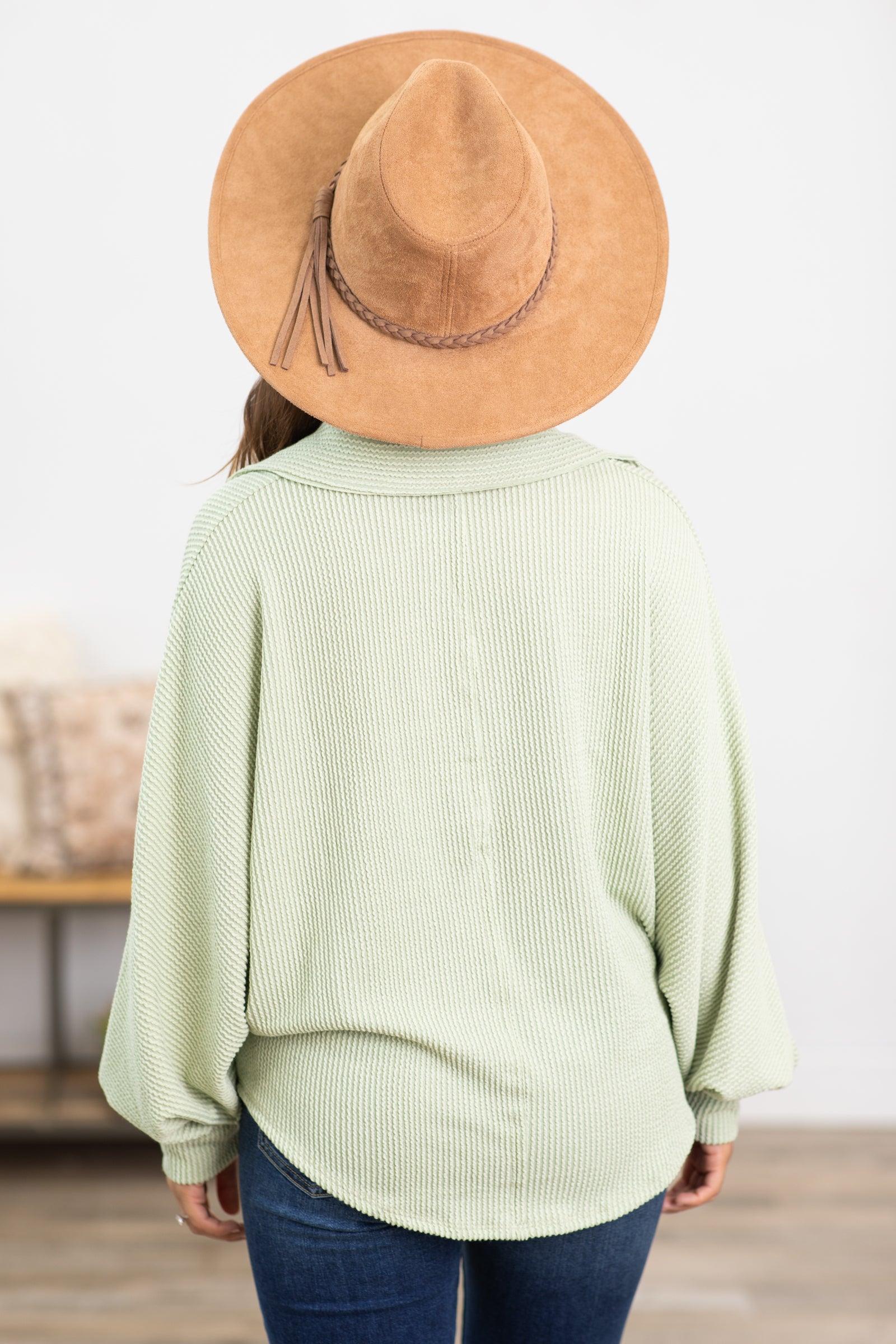 Sage Ribbed Top With Collar Detail Product Image