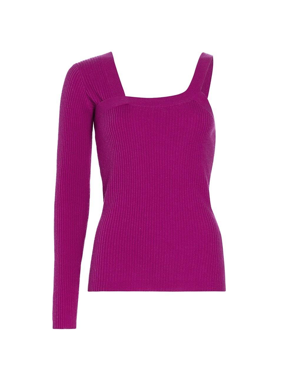 Womens Wool-Cashmere Ribbed Asymmetrical Sweater Product Image