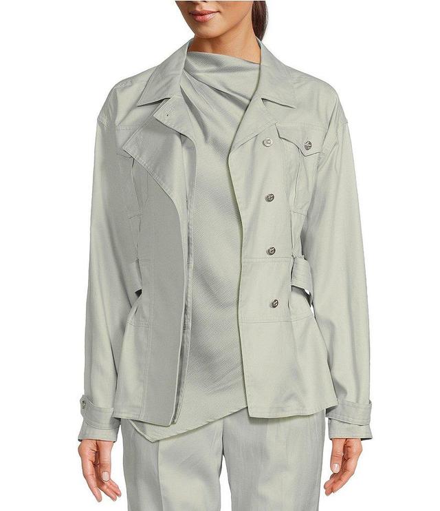 Donna Karan Twill Notch Lapel Belted Chest Pocket Long Sleeve Jacket Product Image