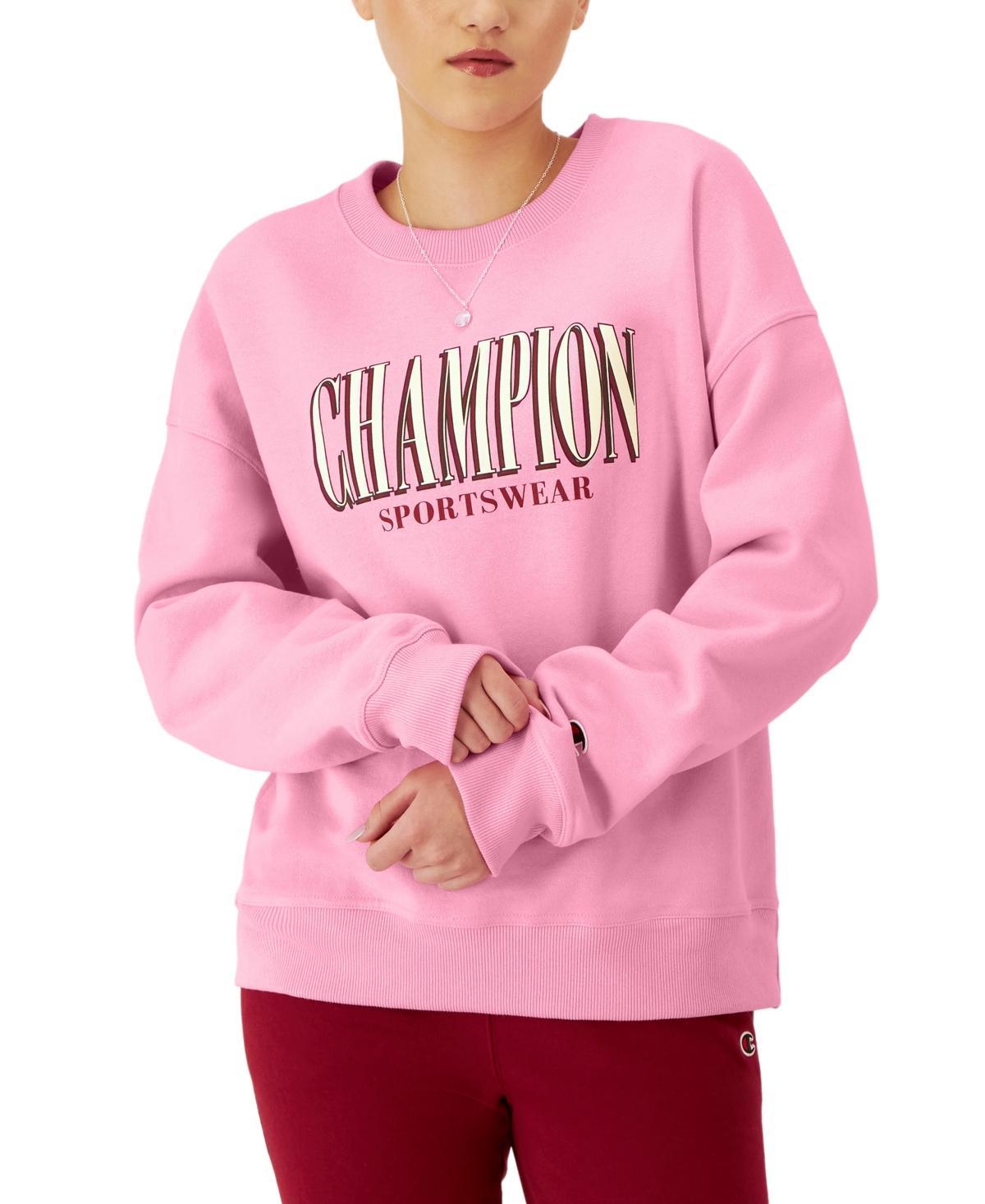 Champion Womens Long-Sleeve Fleece Crewneck Logo Sweatshirt Product Image