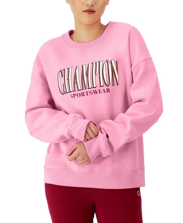 Champion Womens Long-Sleeve Fleece Crewneck Logo Sweatshirt Product Image