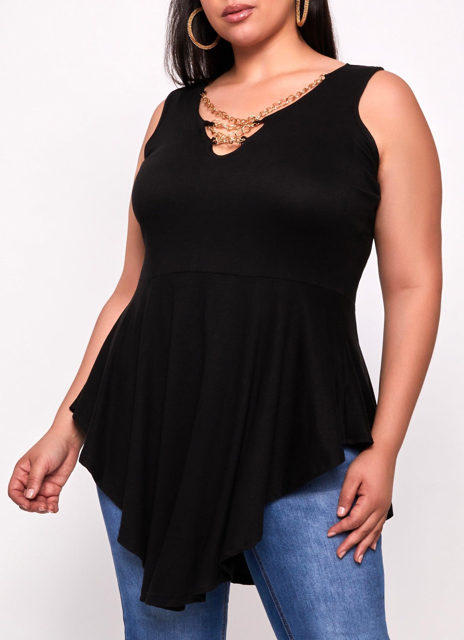 Womens Plus Size Chain Detail Peplum Tunic Tank Top Product Image