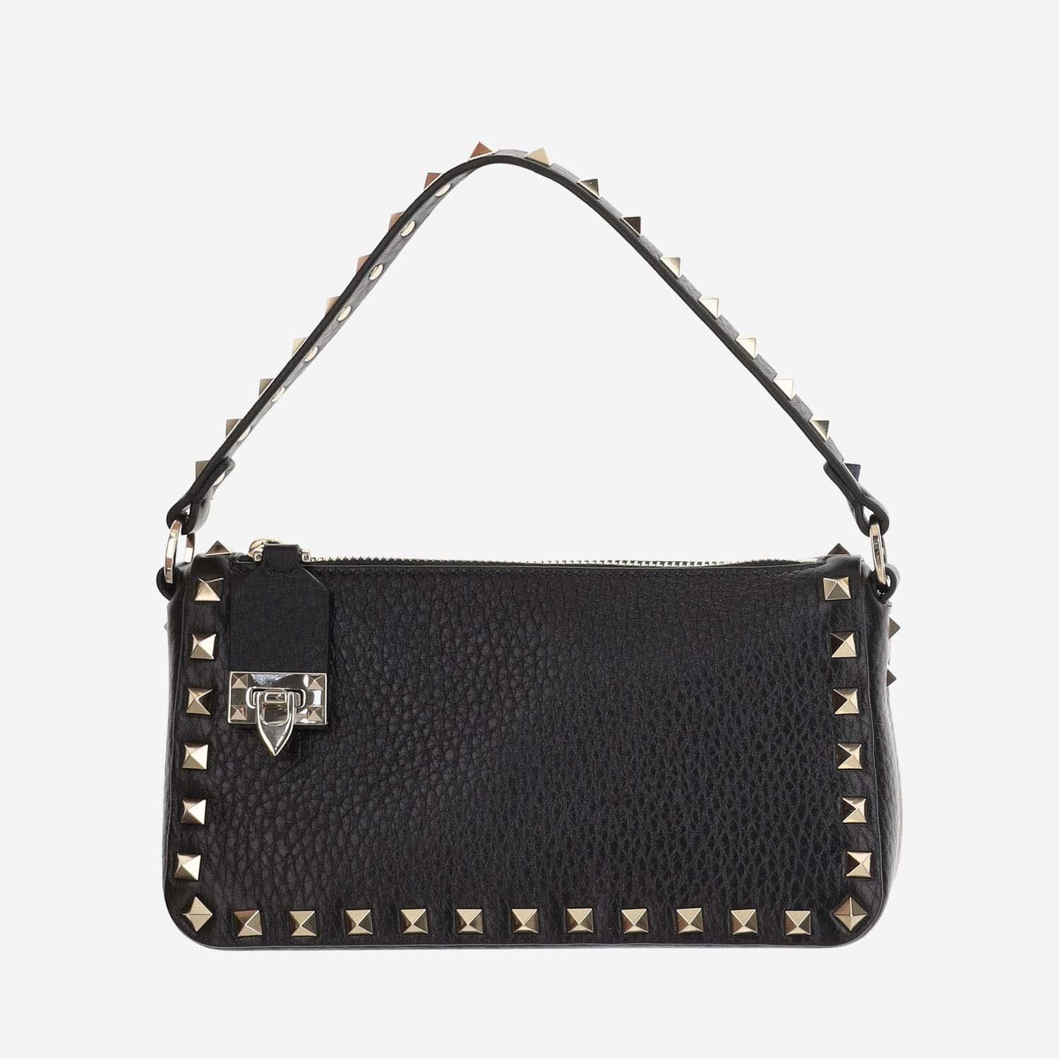 Small Rockstud Leather Shoulder Bag In Black Product Image