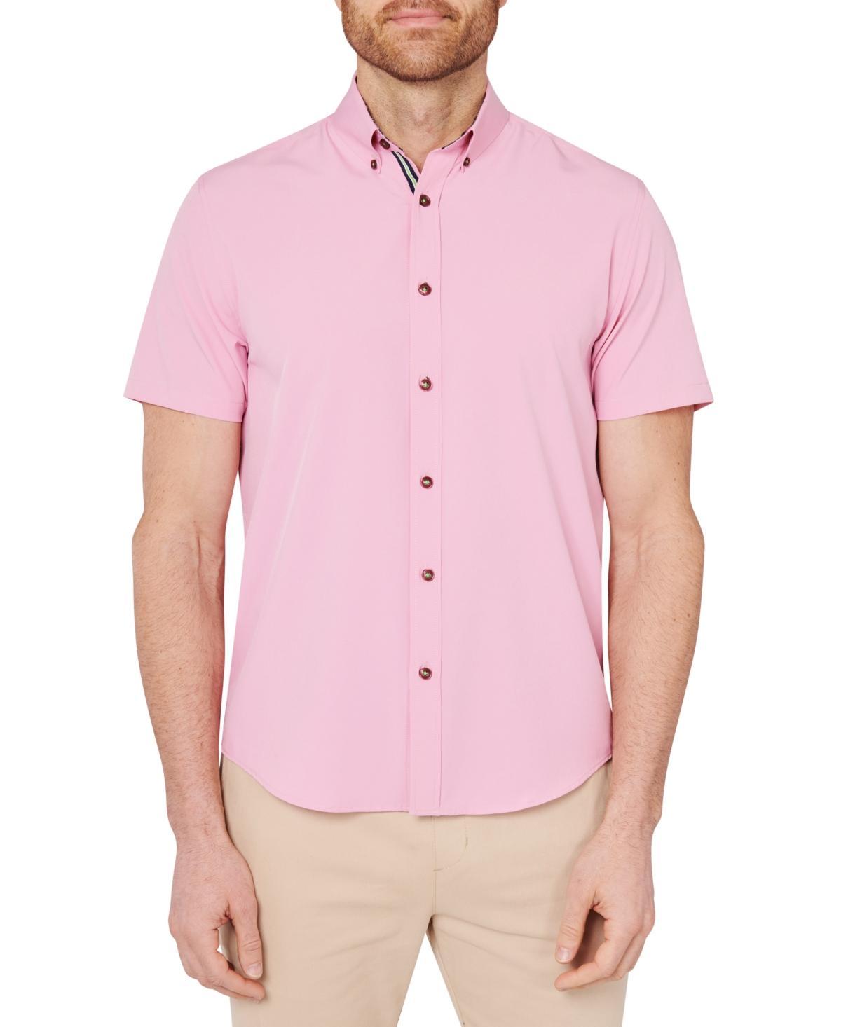 Society of Threads Mens Slim-Fit Pink Button-Down Performance Shirt Product Image