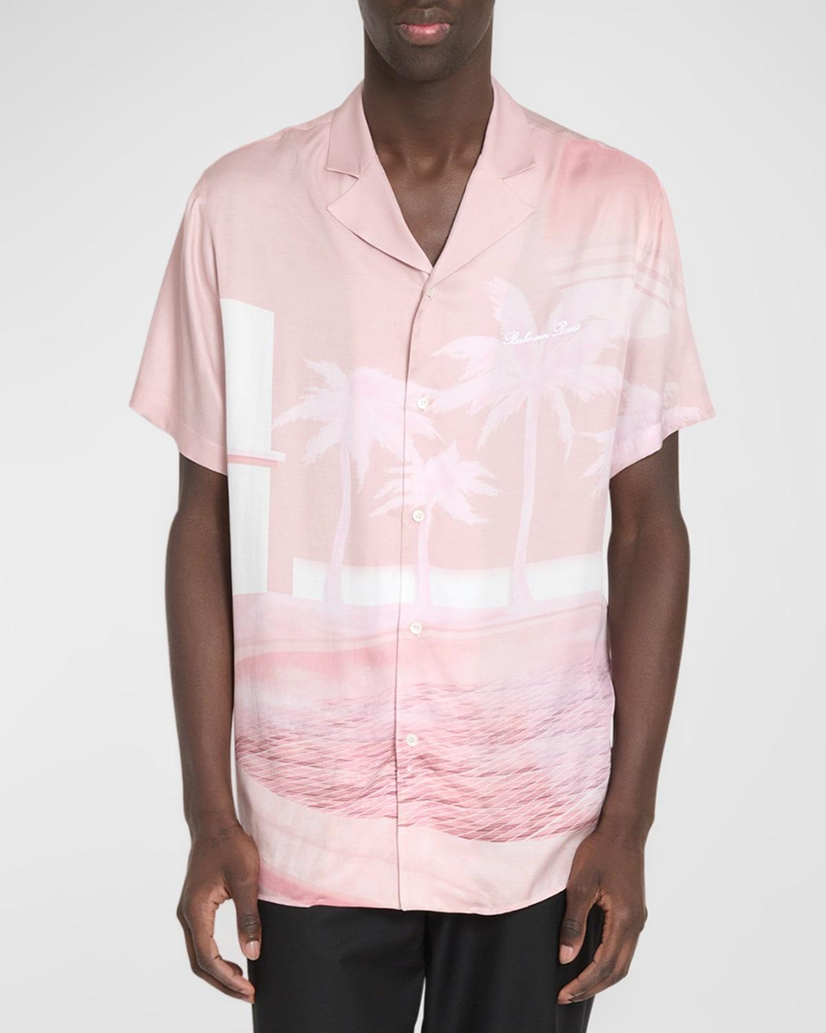 Mens Postcard-Print Pajama Shirt Product Image