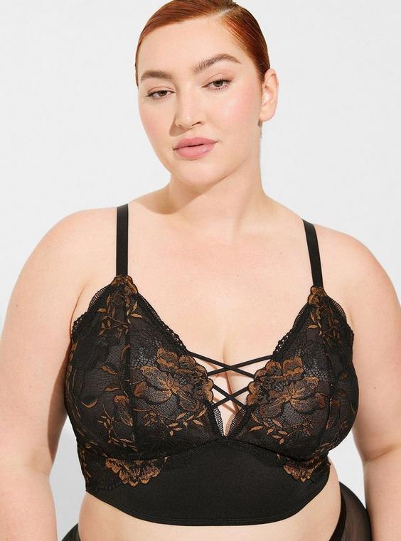 Unlined Cross Dye Lace Longline Bralette Product Image