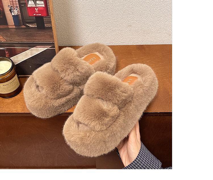 Platform Plain Fluffy Slide Sandals Product Image