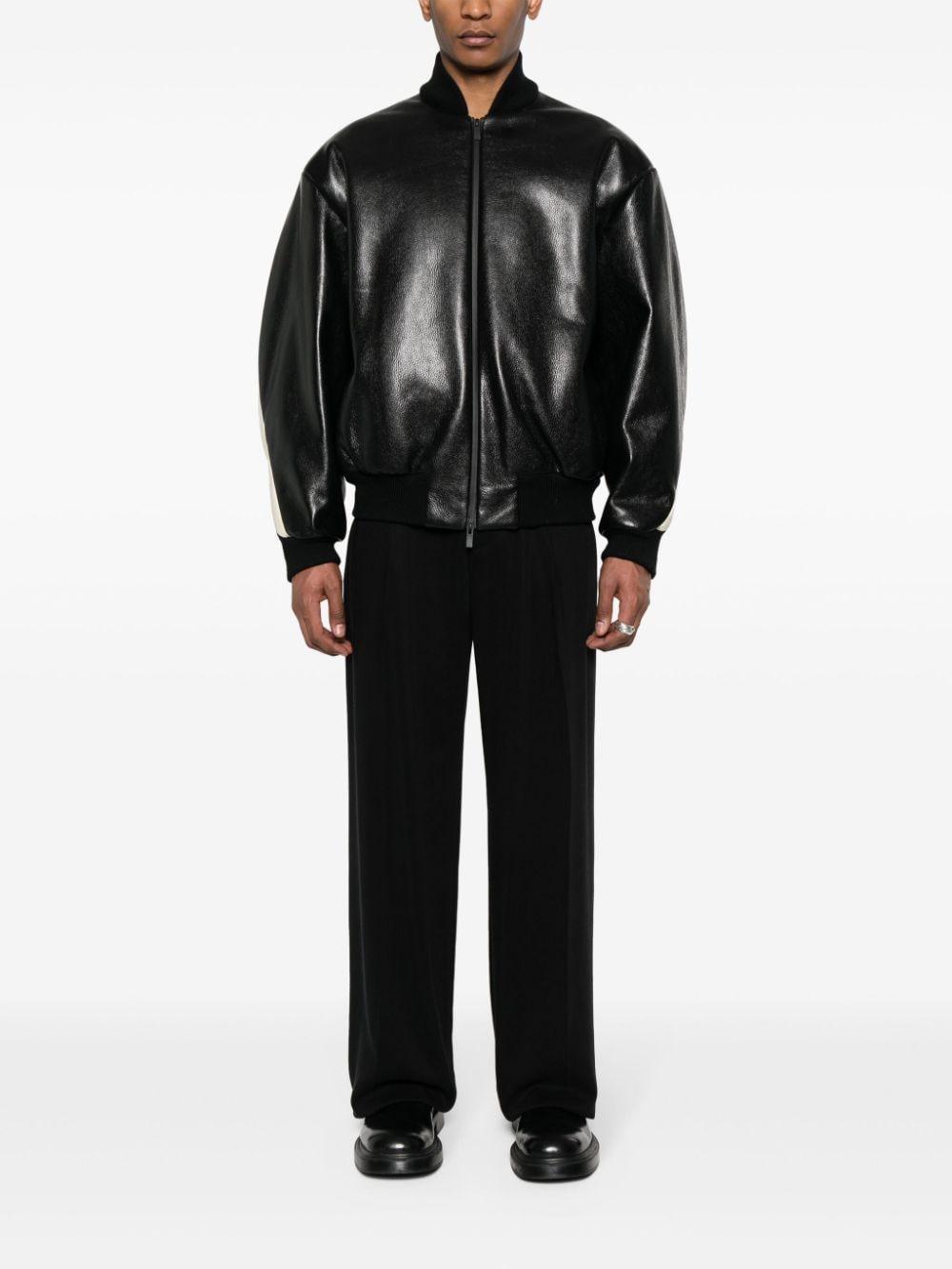 Leather Moto Stripe Bomber Jacket In Black Product Image