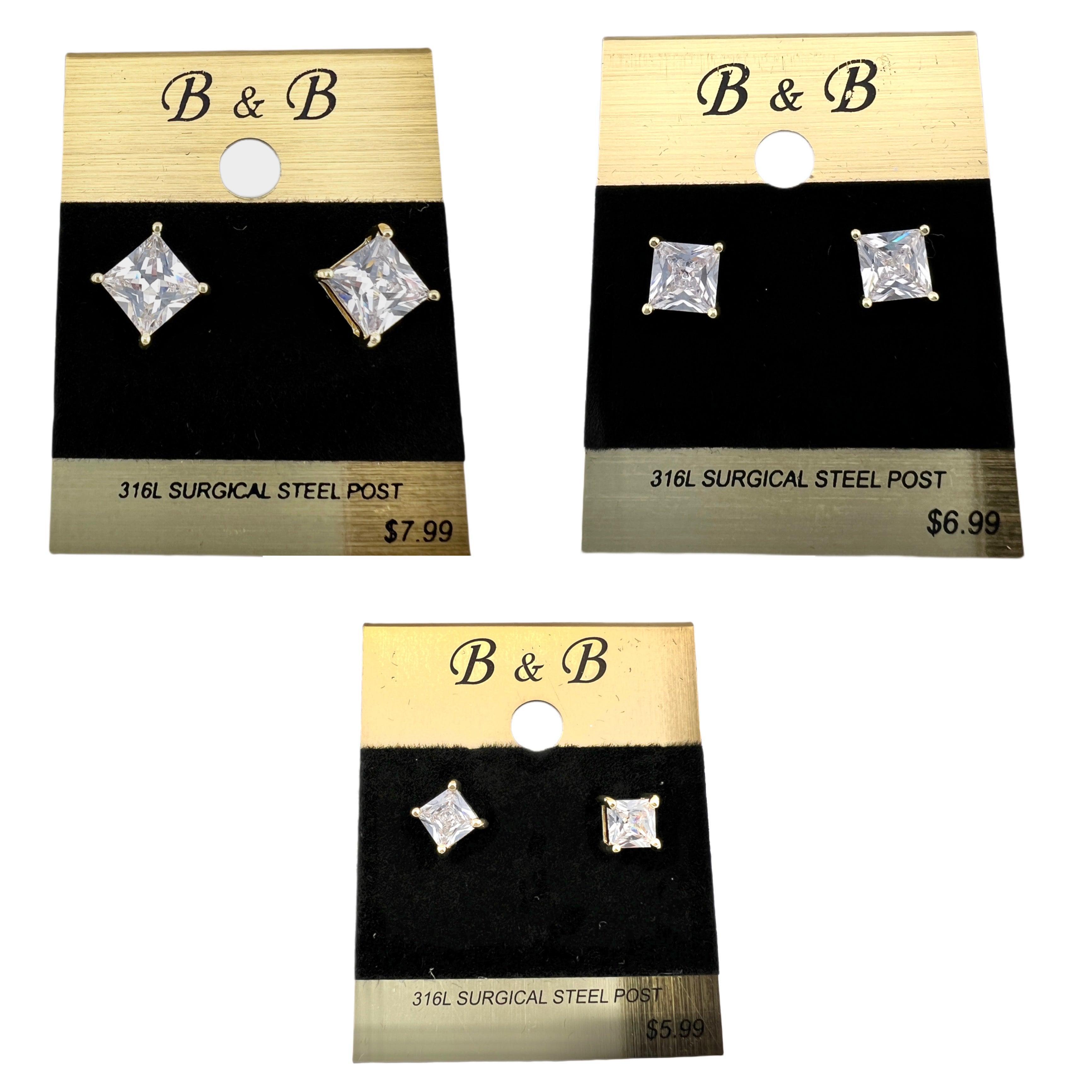 B&B Gold Color Cubic Zirconia Square Stud Earrings Female Product Image