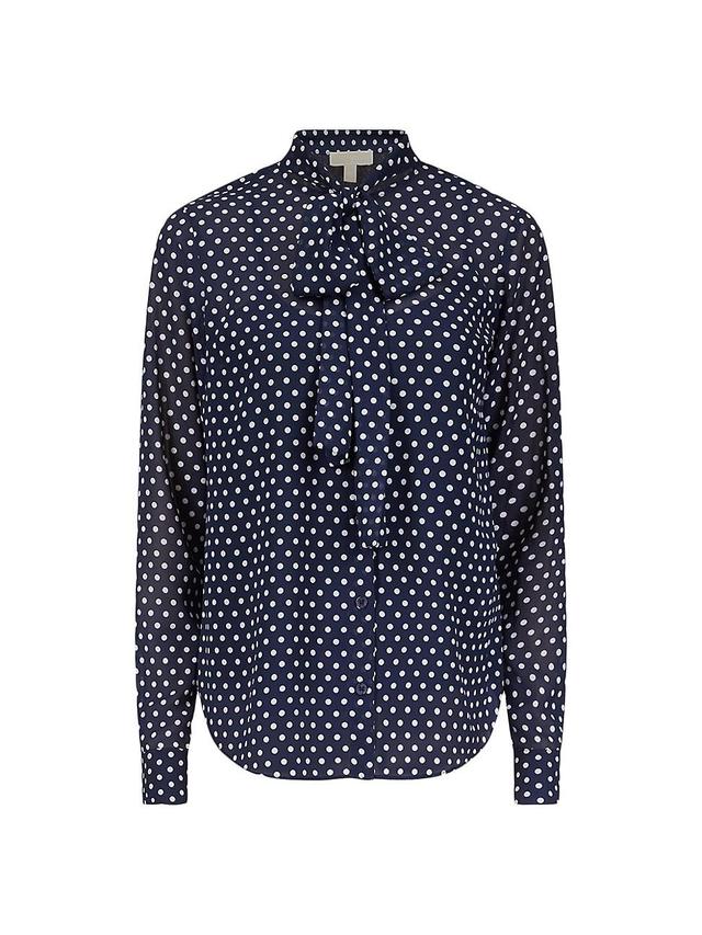 Womens Tie-Neck Polka-Dot Blouse Product Image