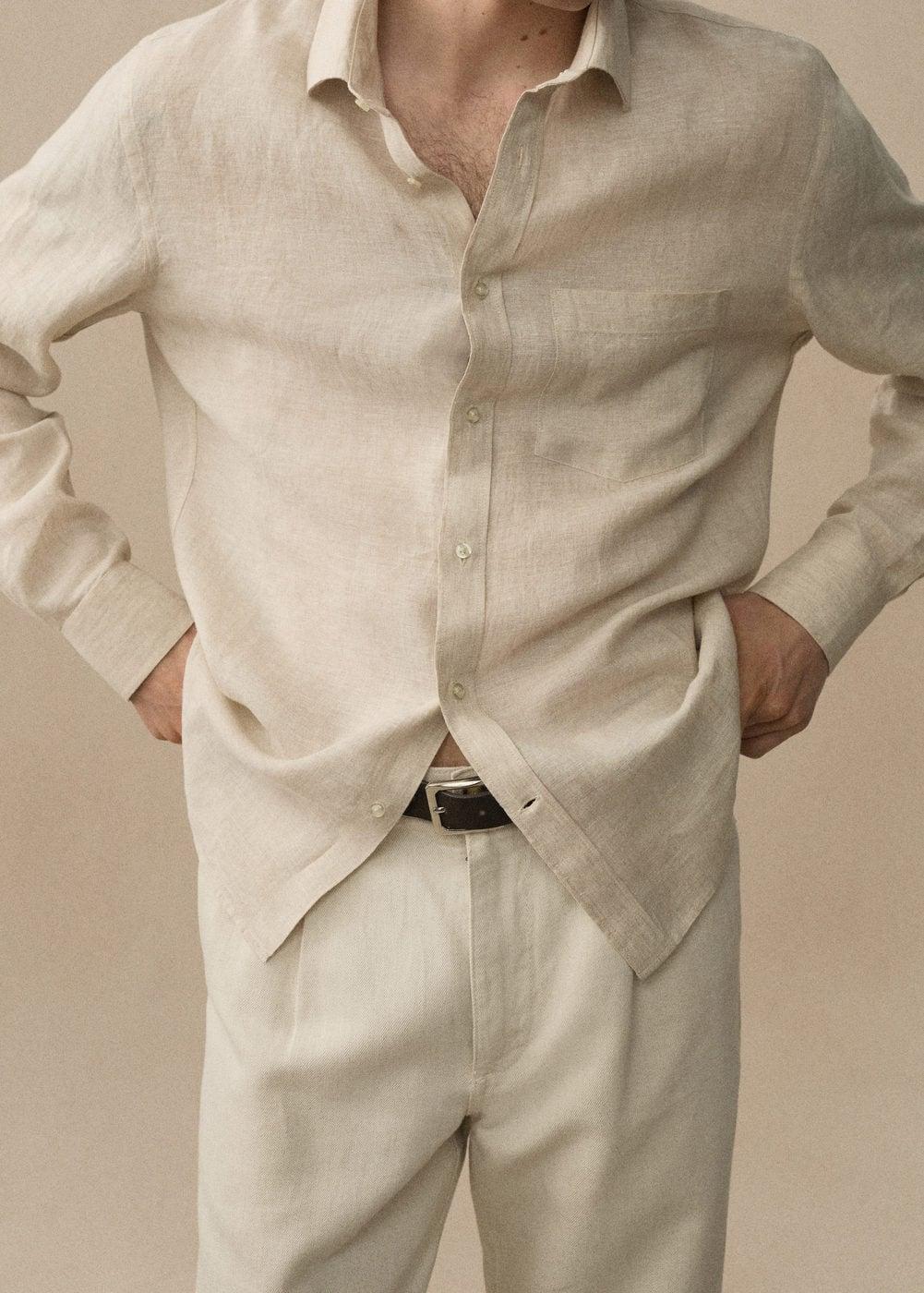 MANGO MAN - Classic fit 100% linen shirt sandMen Product Image