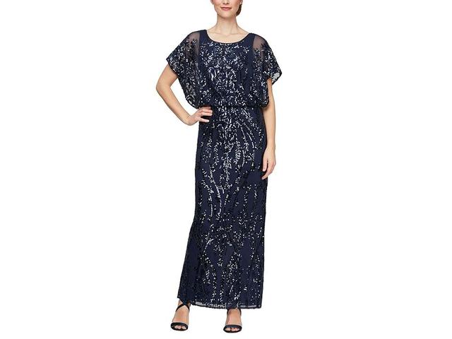 Alex Evenings Long Blouson Column Dress with Flutter Sleeves Women's Dress Product Image