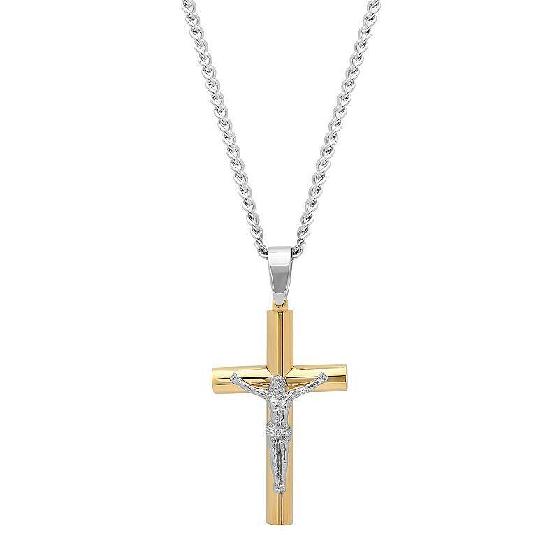 Steel Nation Mens Gold Tone Ion-Plated Crucifix Pendant Necklace Two Tone Product Image