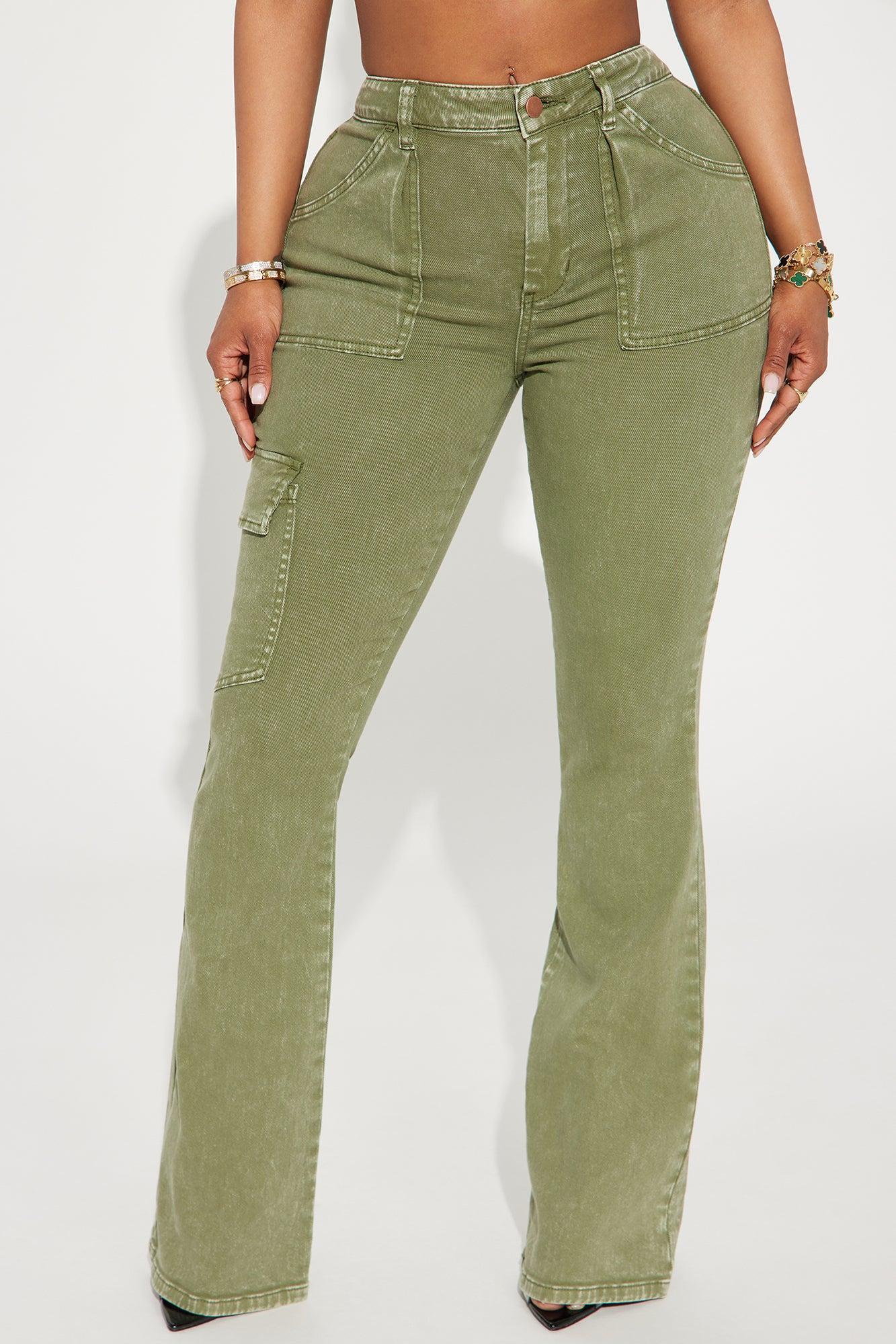 Mindy Cargo Mineral Wash Flare Pant - Olive Product Image