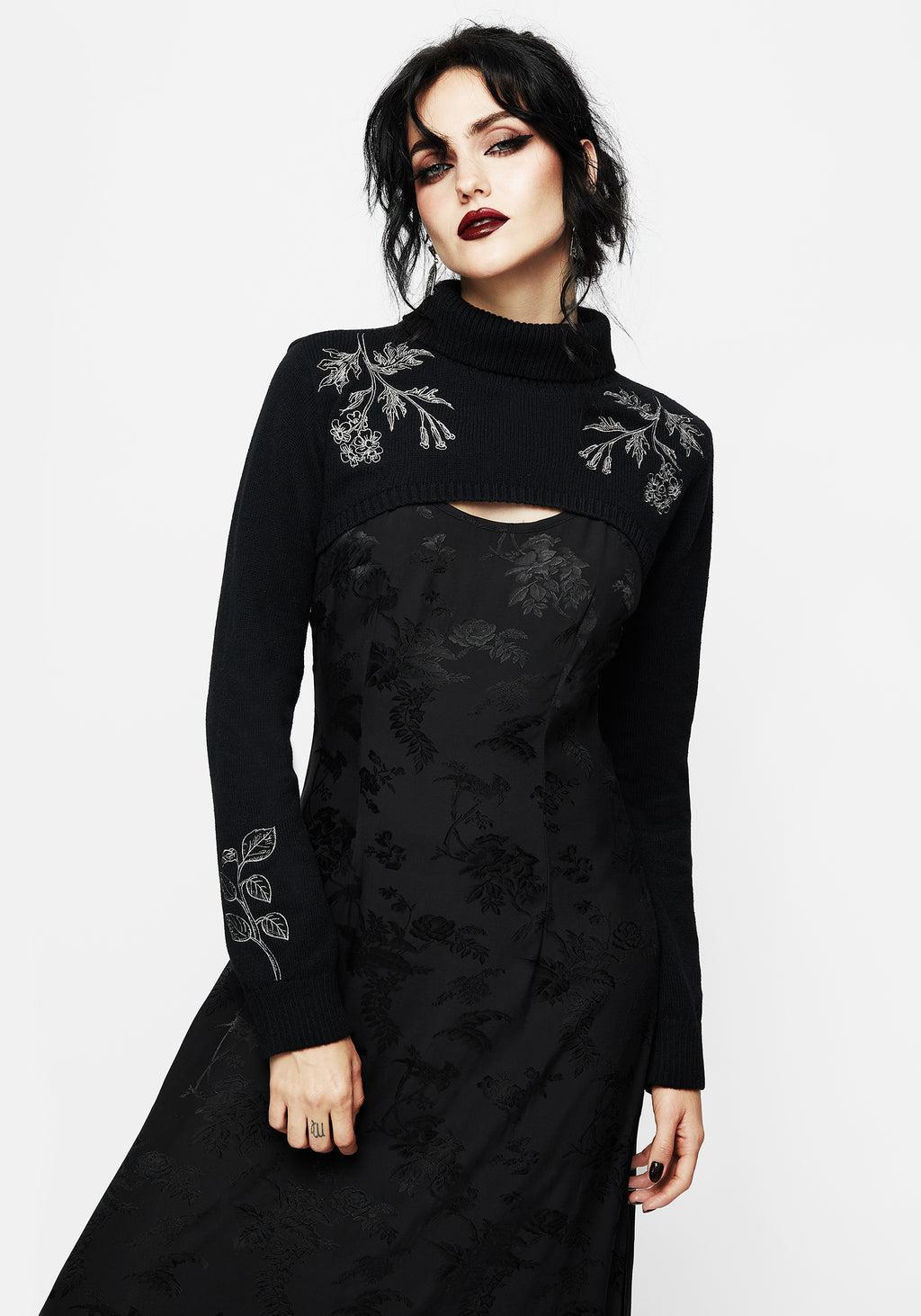 Amalthea Embroidered Roll Neck Extreme Crop Sweater Product Image