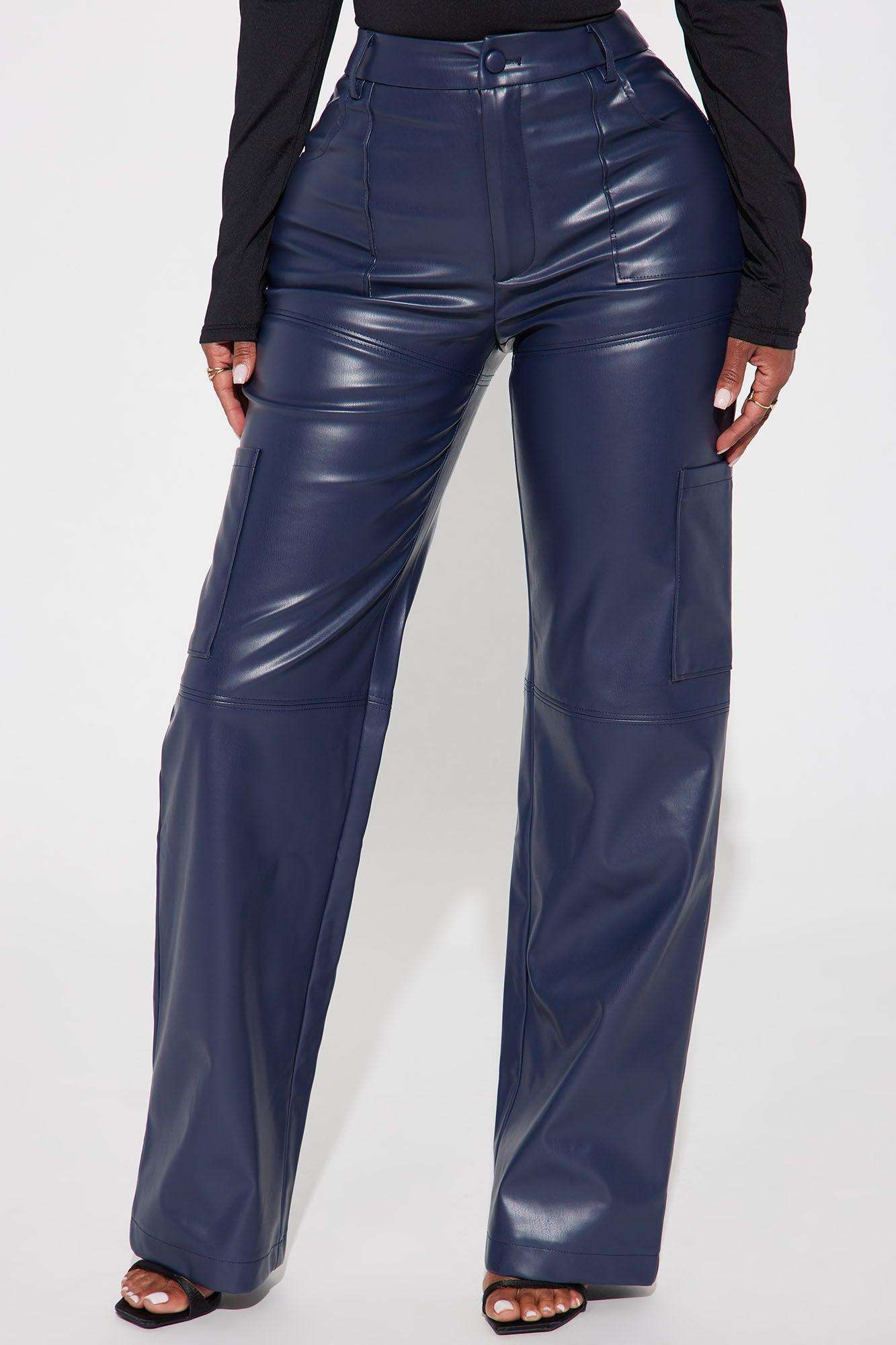 Malia Faux Leather Straight Leg Trouser - Navy Product Image