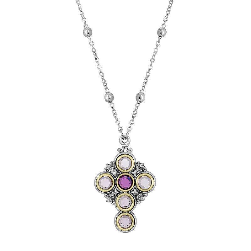 Symbols of Faith Silver-Tone Crystal Cross Necklace, Womens, Purple Product Image