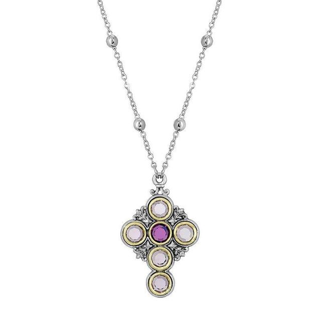 Symbols of Faith Silver-Tone Crystal Cross Necklace, Womens, Purple Product Image