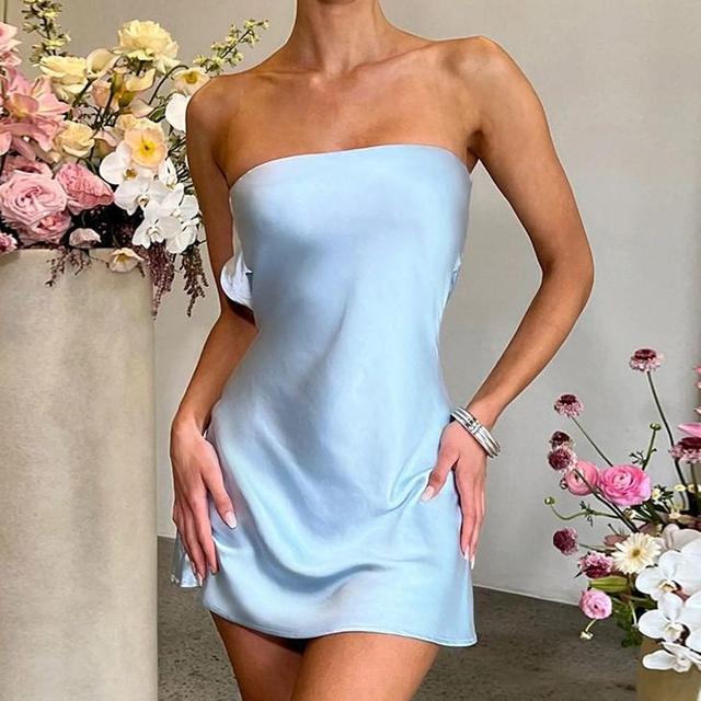 Plain Cutout Satin Mini A-Line Tube Dress Product Image