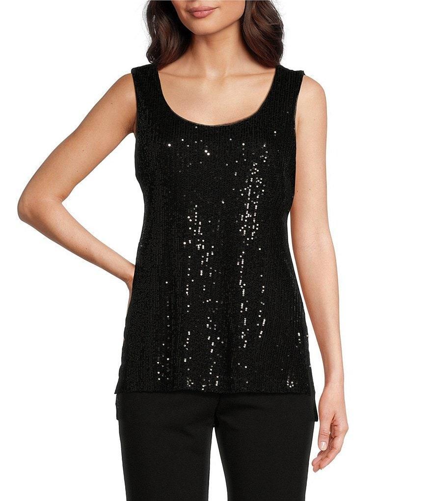 DKNY by Donna Karan Sequin Jersey Knit Scoop Neck Sleeveless Tank Top Product Image