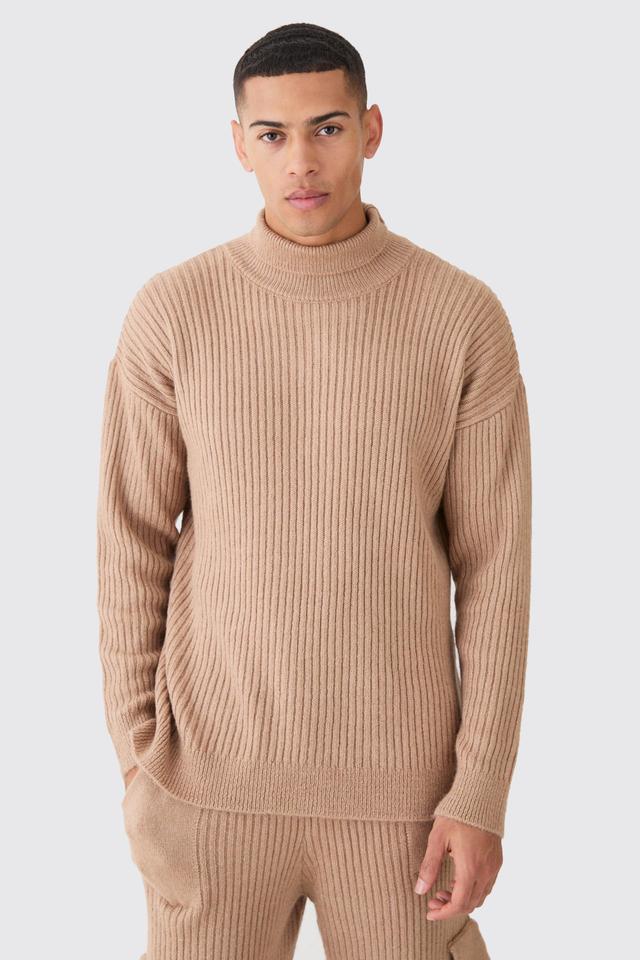 Funnel Neck Marl Ribbed Knit Jumper | boohooMAN USA Product Image