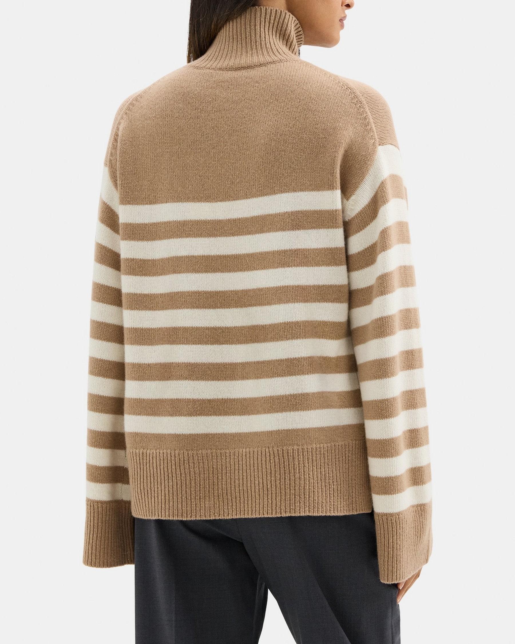 Striped Turtleneck Sweater in Felted Wool-Cashmere Product Image