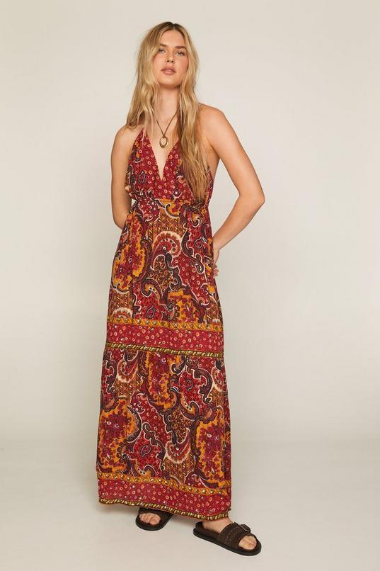 Paisley Border Print Tie Back Maxi Beach Dress Product Image