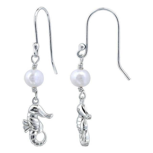 Aleure Precioso Sterling Silver Seahorse & Freshwater Cultured Pearl Drop Earrings, Womens, Silver Tone Product Image