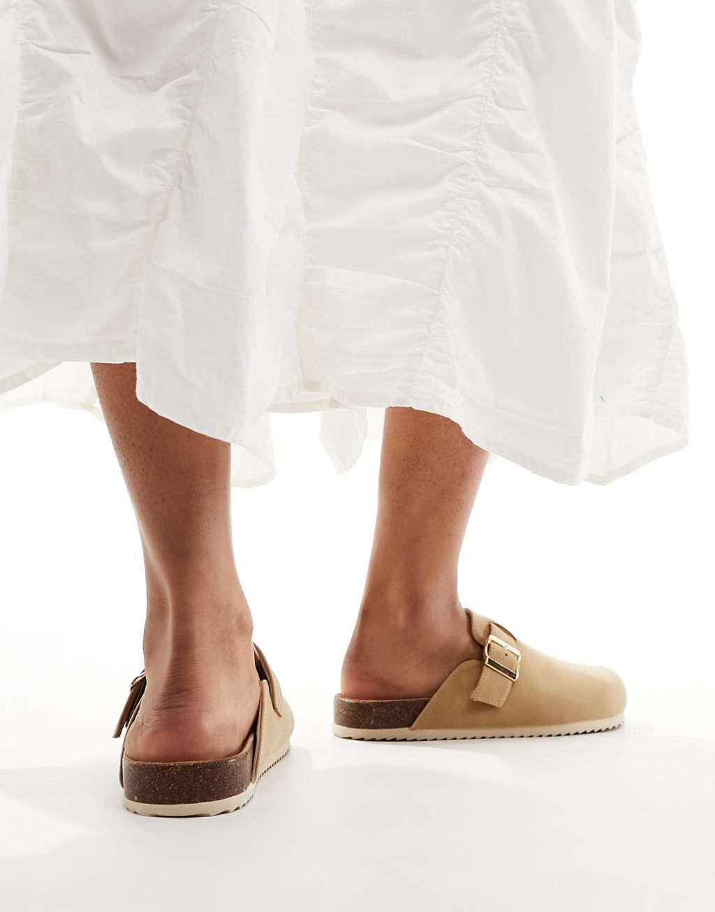 Truffle Collection faux suede clogs in beige Product Image