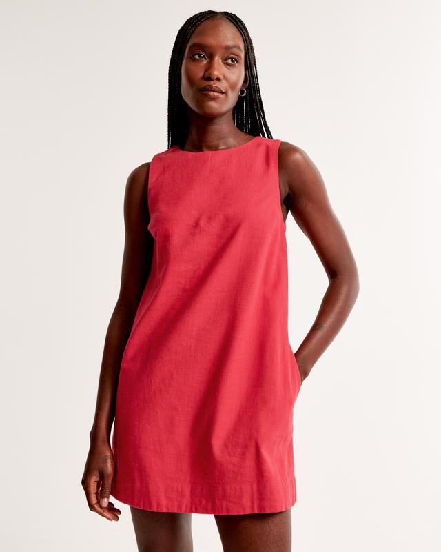 High-Neck Linen-Blend Mini Dress Product Image