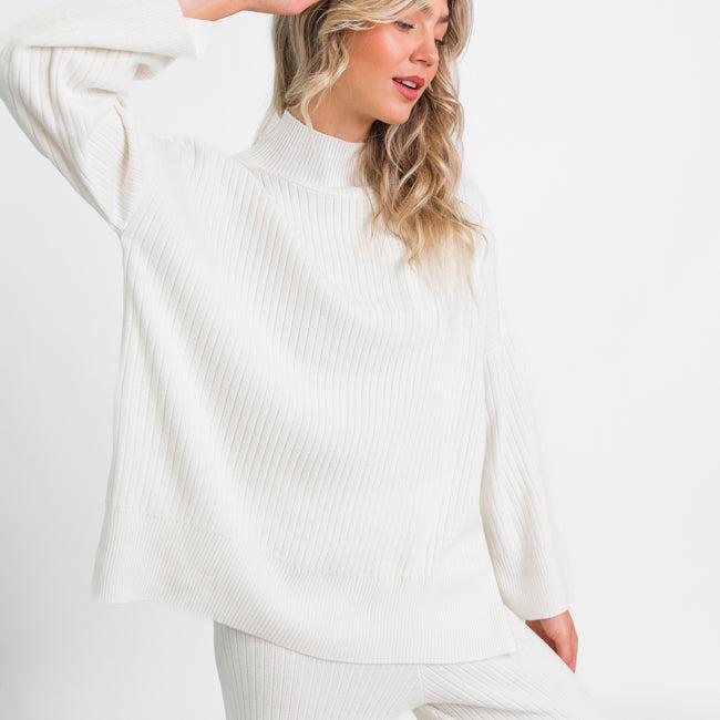 Good To Go Cream Mock Neck Ribbed Sweater Product Image