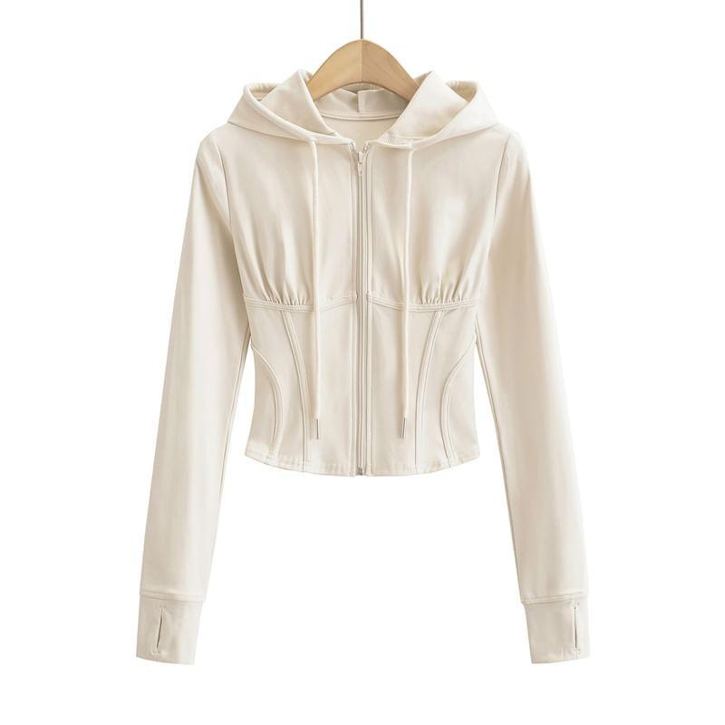 Plain Ruched Zip Hoodie Product Image