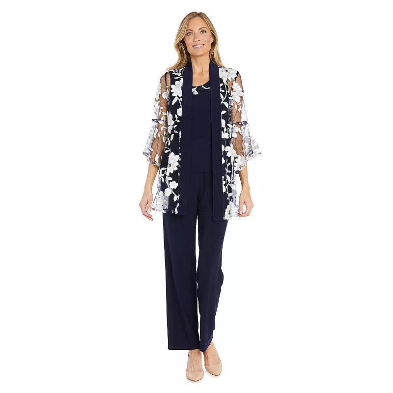 Womens R&M Richards 3-Piece Sheer Floral Duster, Tank Top & Pants Set Product Image